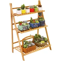 Bamboo Ladder Plant Stand 3 Tier Foldable Flower Pot Display Shelf Rack for Indoor Outdoor Home Patio Lawn Garden Balcony 1
