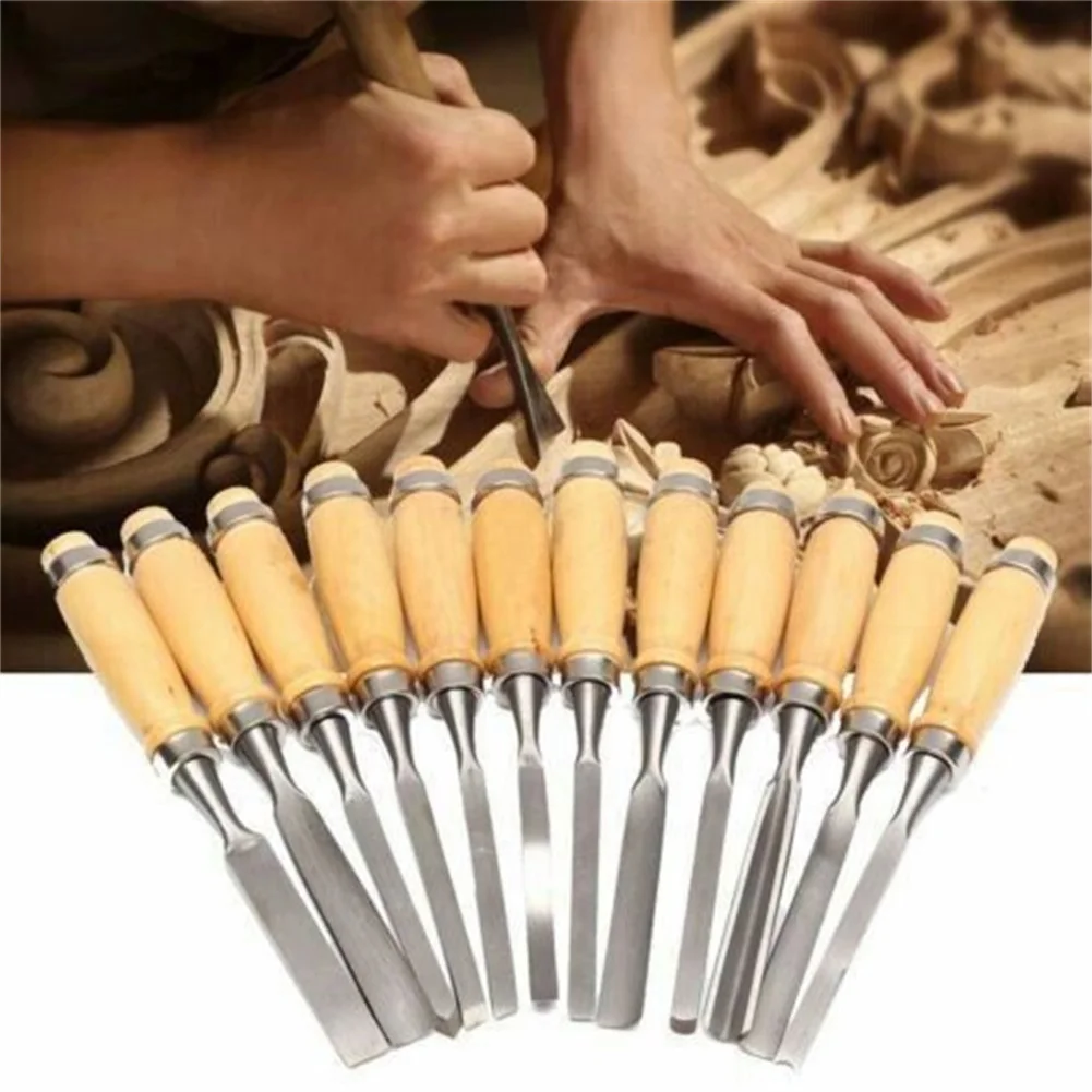 12Pcs Wood Carving Hand Chisel Tool Set Woodworking Professional Gouges Consruction An Carpentry Tools