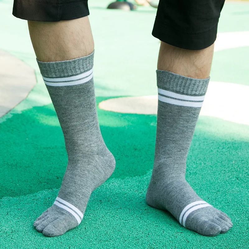 5 Pairs Mid-Calf Five Fingers Socks Autumn Winter Thick Warm Cotton Sock Japanese Style Fashion Striped Deodorant Sport Toe Sock