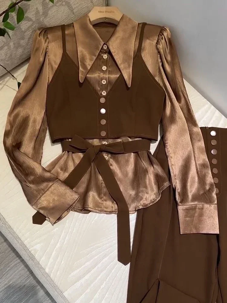 2024 Spring Women Elegant  Piece Sets Autumn Korean Fashion Shirts Female Tops High Waist Harem Pant Office Ladies Suits