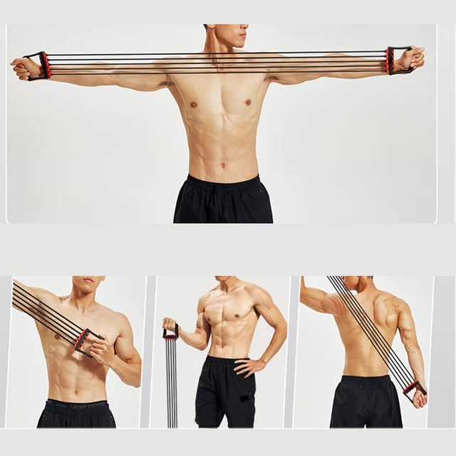 Full Body Workout Set - Chest Expander with 5 Removable Resistance Bands for Pilates, Push Ups, and Muscle Training - Strengthen 5