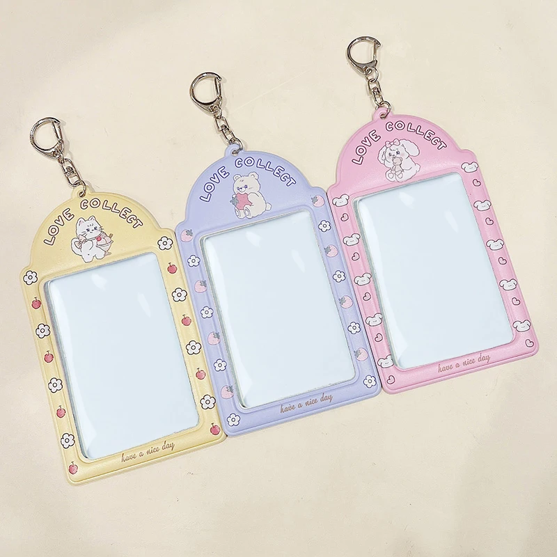 Cute Ins Idol Photocard Holder Keychain Photo Sleeve ID Card Cover Student Bag Pendant Waterproof PVC Lovely Bus Card Holder
