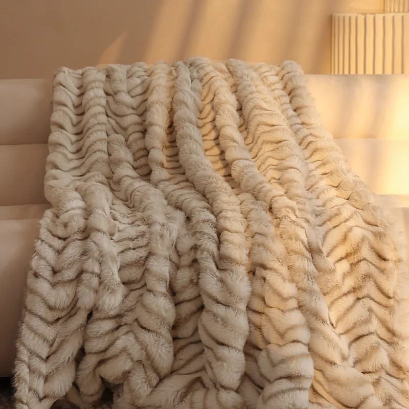 Imitation Rabbit Plush Sofa Towel Winter Warm Fluffy Throw Blanket Super Soft Smooth Thicken Velvet Sofa Cover