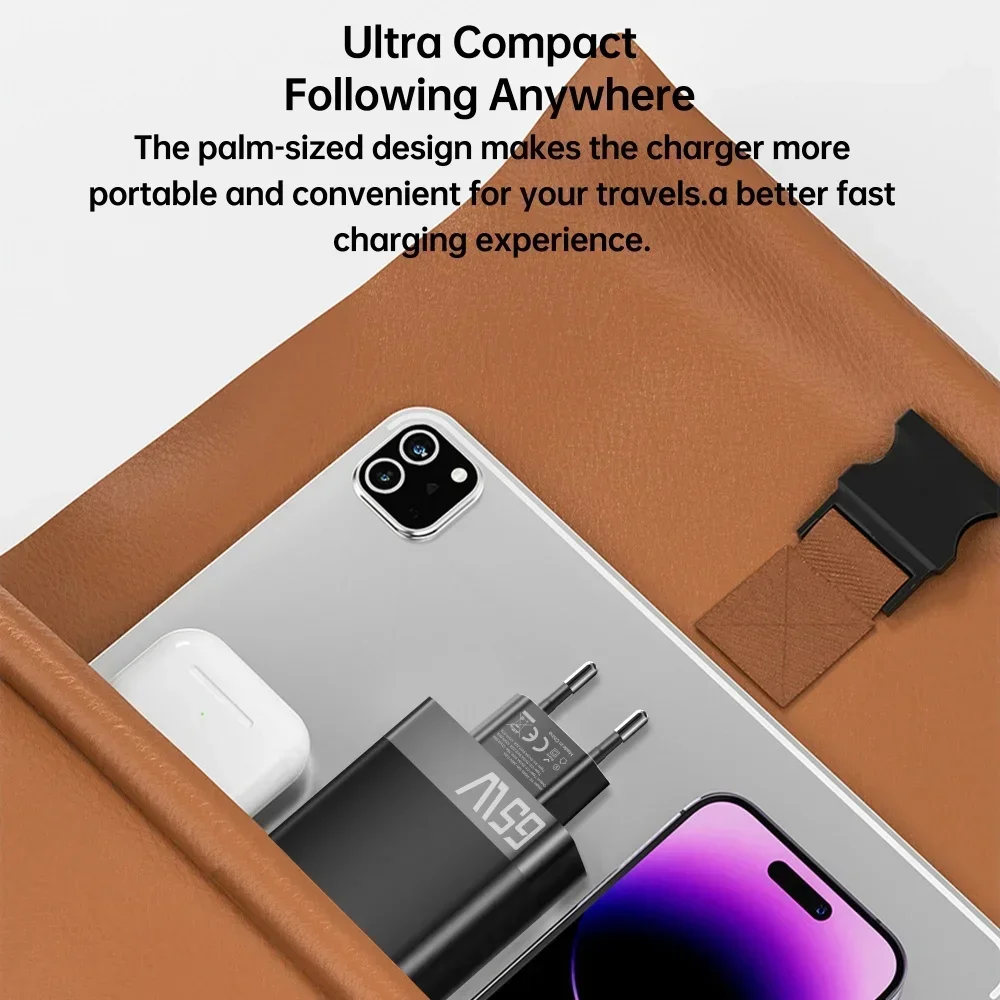 65W 3 Ports USB Charger With LED Fast Charging Phone Charger For iPhone Samsung Xiaomi Huawei Type C Quick Charge Wall Adapter