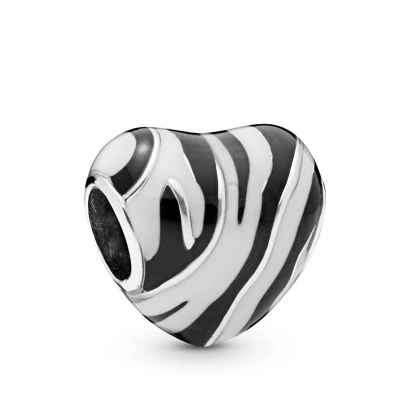 

Cute Black White Enamel Zebra Stripes Print Heart Beads for Jewelry Making DIY Drop Oil Charms Bracelet Women Bangle Accessories