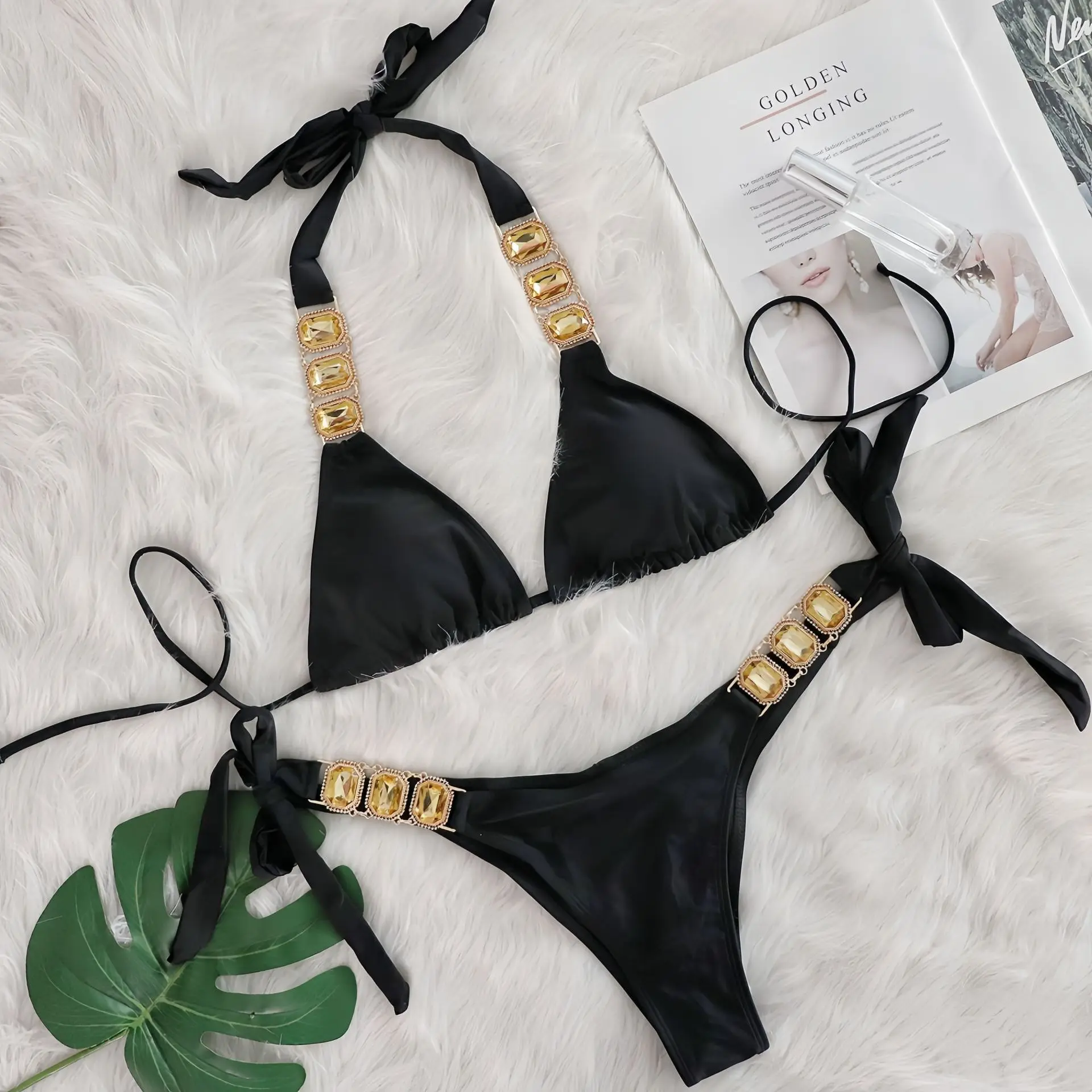 Rhinestone String Bikini - Womens Sexy 2 Piece Swimsuit for Beach Vacation