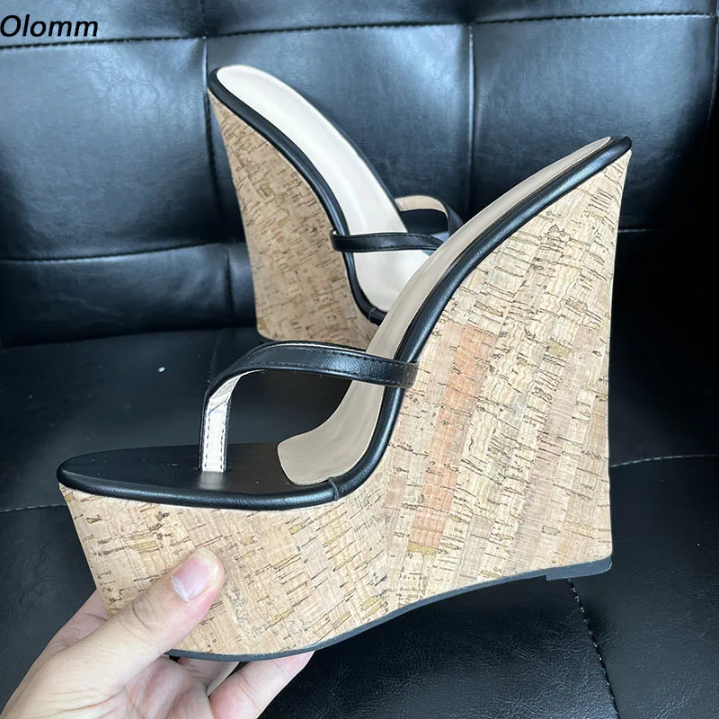 

Olomm Women Platform Mules Sandals Flip Flop Sexy Cork Wedges Heels Round Toe Classics Black Casual Shoes US Plus Size 5-20