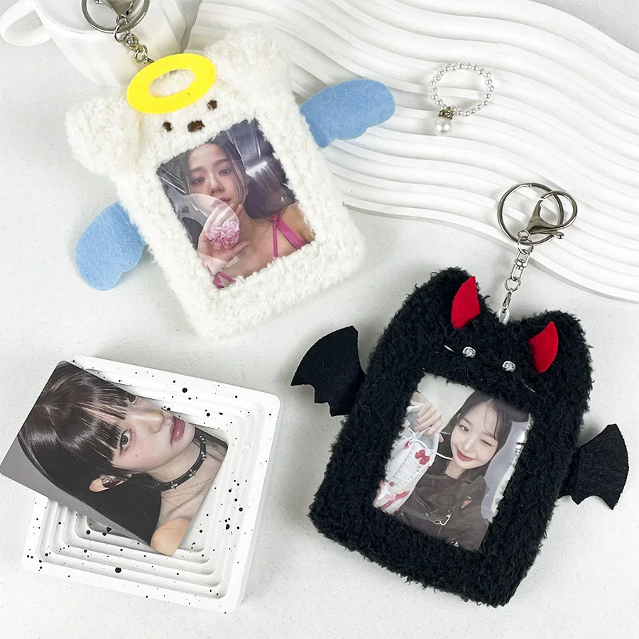 Cute Devil Plush Card Holder School Bag Key Chain Pendant 3 Inch Postcard Creative Angel Card Nesting Doll Storage Pocket card holders