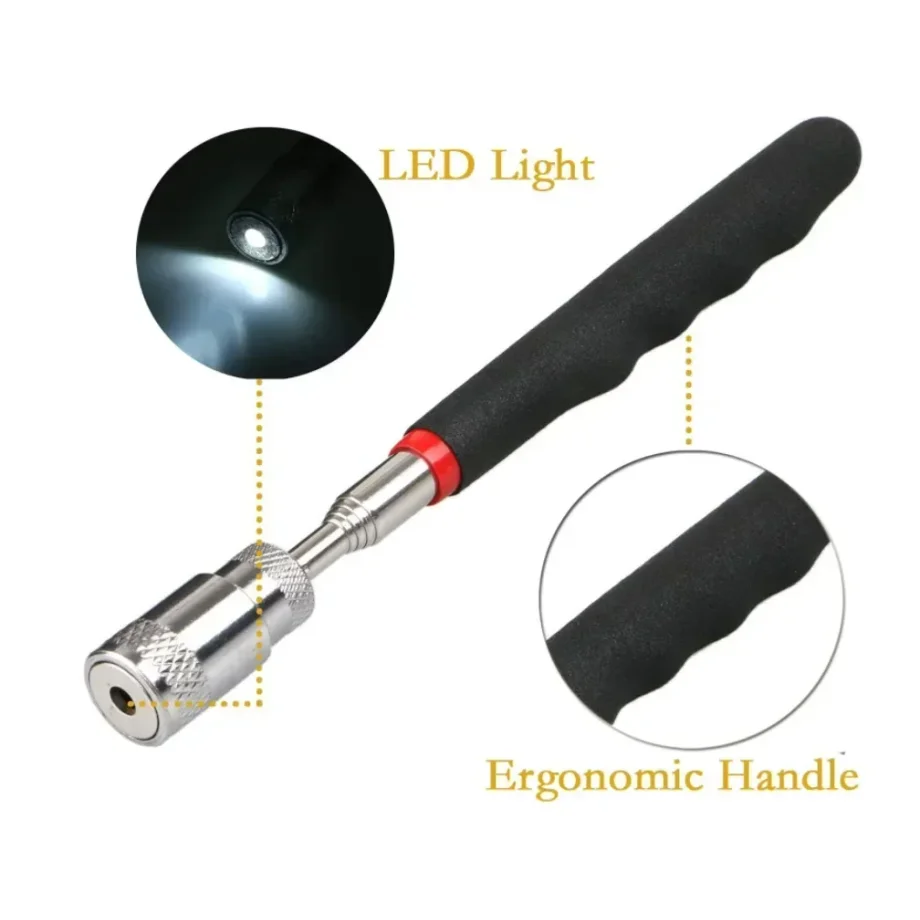 LED 조명이 있는 텔레스코픽 자석 철 흡입봉 금속 픽업 도구 DIY 강력 자석 금속 나사 흡입봉 픽업 도구