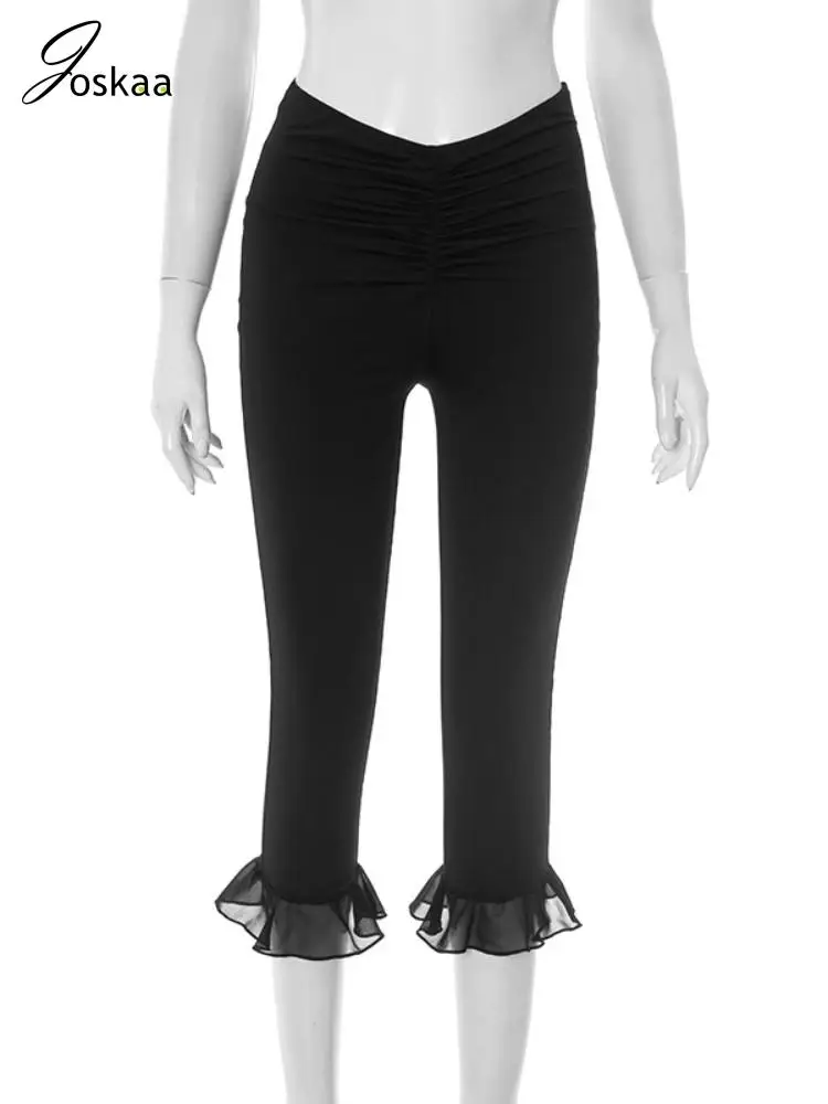 Joskaa 2025 Summer Pleated V-Waist Capri Trousers Women