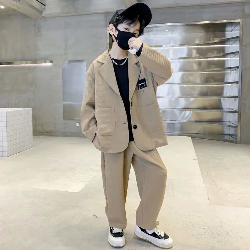 

Children's Clothing for Teens Spring New Casual Formal Suit Lapel Blazer + Pant 2pcs Fashion Streetwear Outfits for Boy 4-14 Yrs