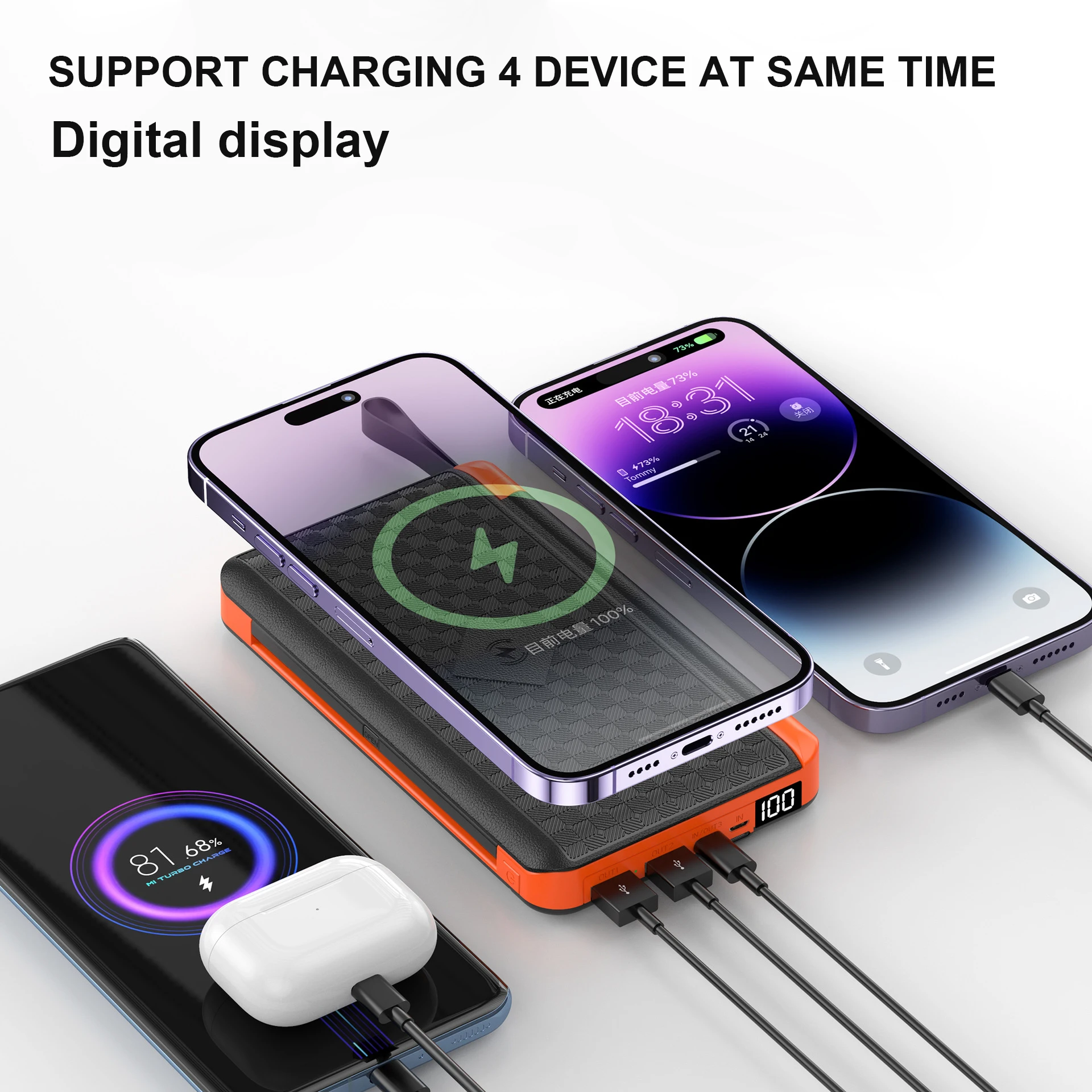 20000mAh outdoor  Solar Power Bank with 3 Solar Panel Qi Wireless Powerbank for iPhone 16 15 14 13 12 11 Huawei Xiaomi Poverbank 5