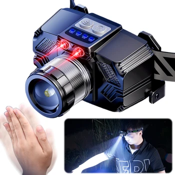 LED Headlamp Rechargeable Headlight Zoomable Flashlight with Motion Sensor Head Lamp for Outdoor Camping Hiking Fishing 1