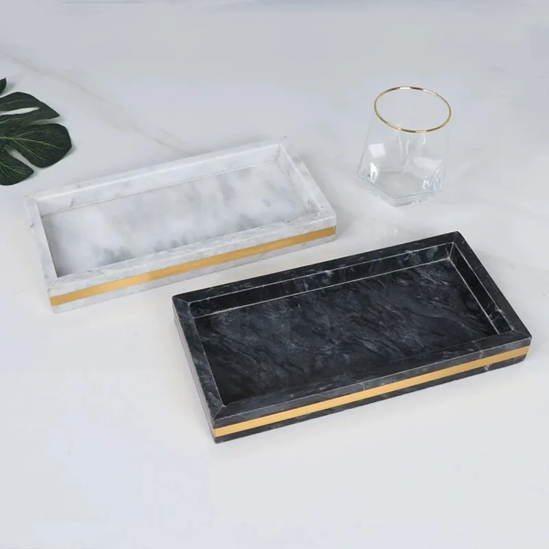 Nordic Resin Tray Hotel Marble Texture Storage Tray Bathroom Toiletries Counter trays Toiletries Dental Plates Bathroom Accessor storage tray
