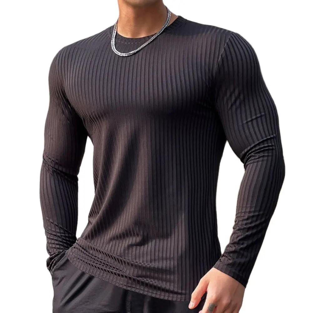Футболка мужская Спортивная быстросохнущая, повседневная Облегающая рубашка с длинным рукавом, топ для бодибилдинга и бега
