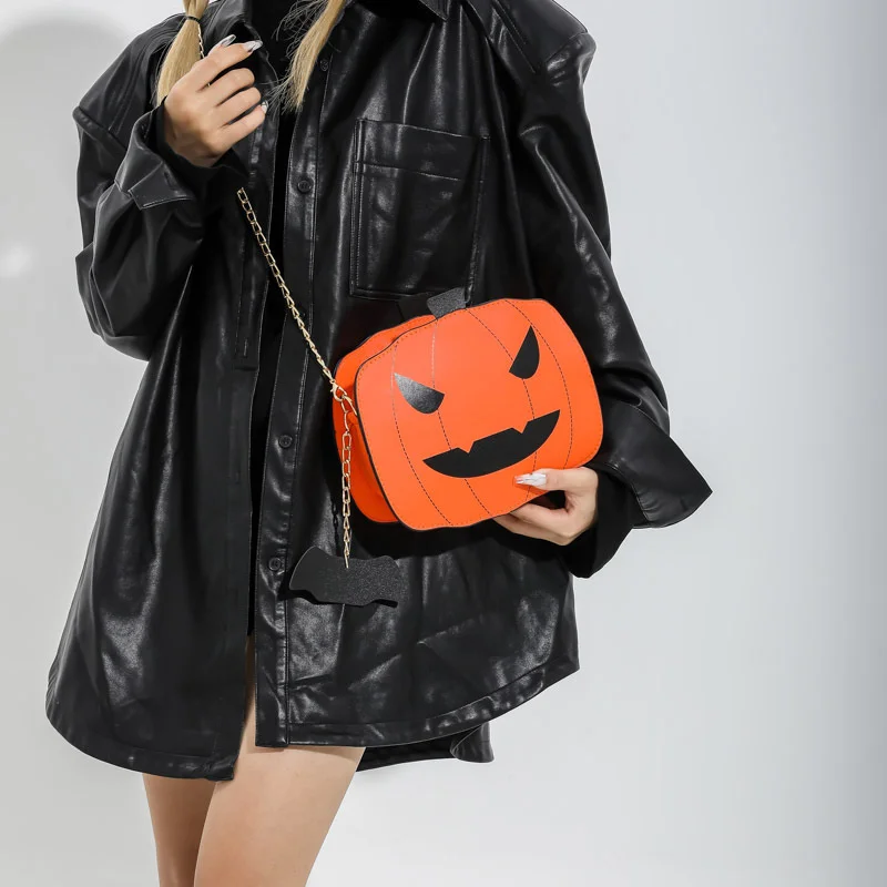 Halloween Crossbody Bags for Women Cute Ghost Chain Pumpkin Shoulder Bag Girls PU Leather Candy Color Purse and Handbag