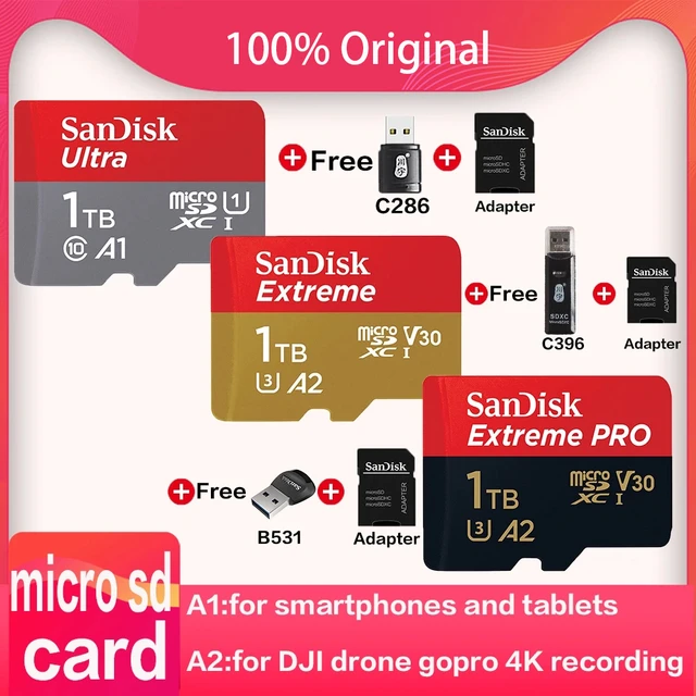 SanDisk Extreme Pro Carte 512 Go Carte Micro SD SDXC UHS-I 128 Go 256 Go  64G U3 V30 TF Cartes Flash Carte Mémoire Adaptateur pour Appareil Photo DJI