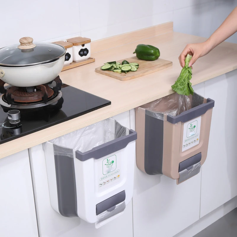 Kitchen Foldable Wall Mounted Trash Can Household Cabinet Door Storage Paper Basket Creative Classification Trash Can