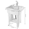 Freestanding Utility Sink w/ Washboard Floor Mount Hot + Cold Faucet Kit White Durable Laundry Sink Wash Bowl Basin Faucet Drain 5