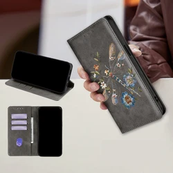 Dragonfly Flower Pattern Leather Flip Cover - Galaxy S23 Ultra (GRAY)