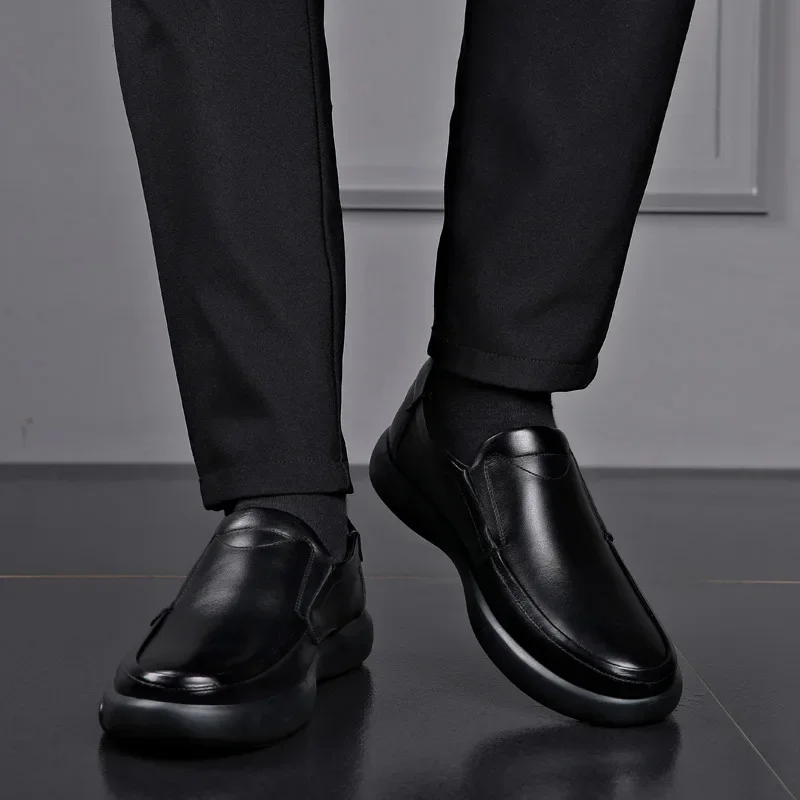 Men Handmade Genuine Leather Plush Warm Shoes 37-47 Soft Anti-slip Rubber Work Loafers Casual Leather Business