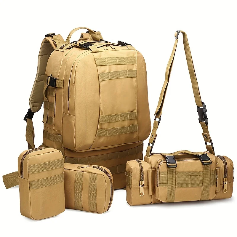 Men's Travel Bag Oxford Cloth Outdoor Backpack Hiking Bag Luggage Combination Mud Color Large Capacity Camping Backpack