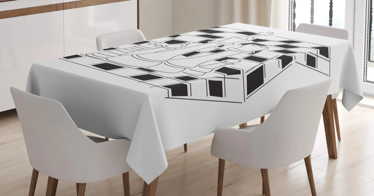 BoardGameTableclothChessThemeOutlineStylePiecesPrintedFabric