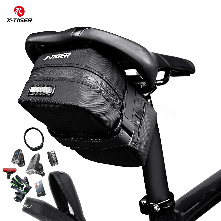 X-TIGER Borsa da sella per bicicletta Mini borsa da coda portatile MTB Mountain Road Bike BagStorage Accessorio da ciclismo riflettente