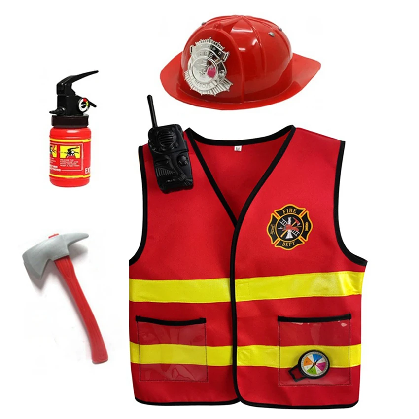 

Fireman Vest Sam Firefighter Outfits Fire Axe Cosplay Halloween Costumes 3-10 Year Kids Carnival Fancy Party Dress Cap Prop 6pcs