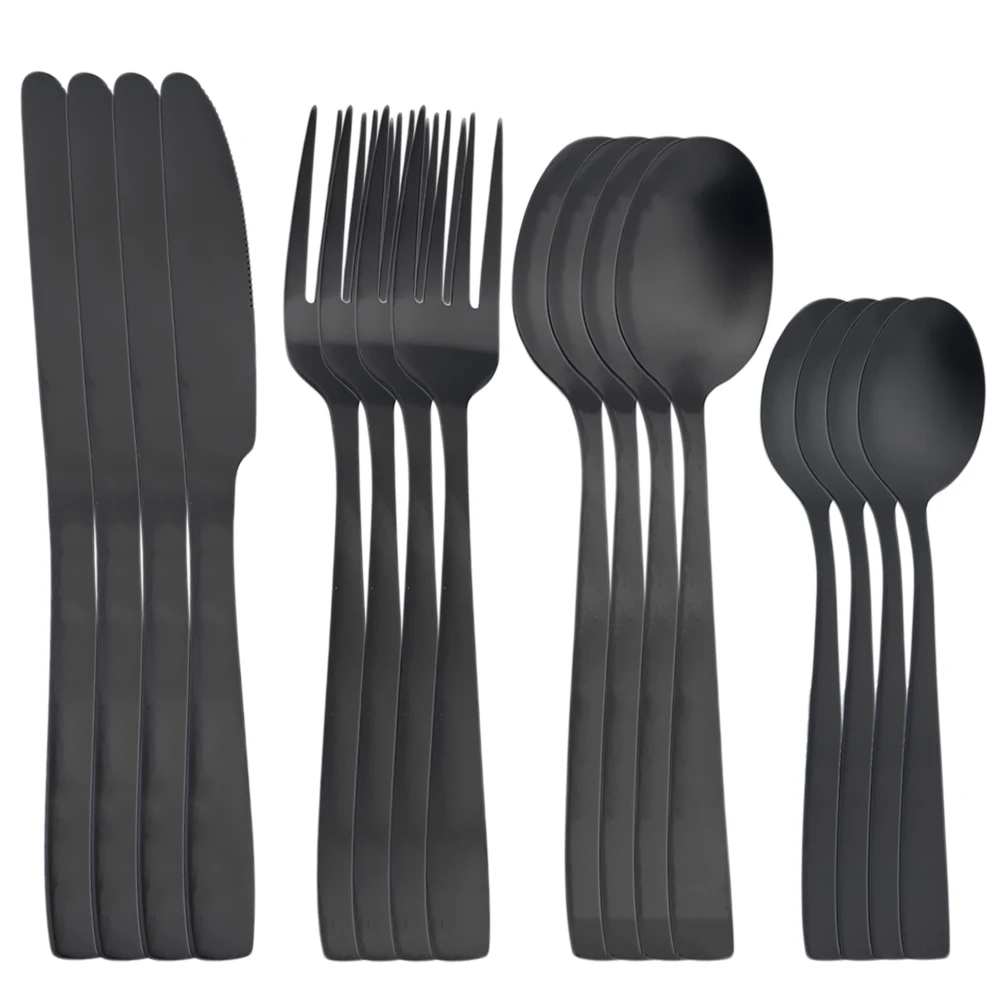 AJOYOUS 16/24pcs Black Cutlery Set 304 Stainless Steel Matte