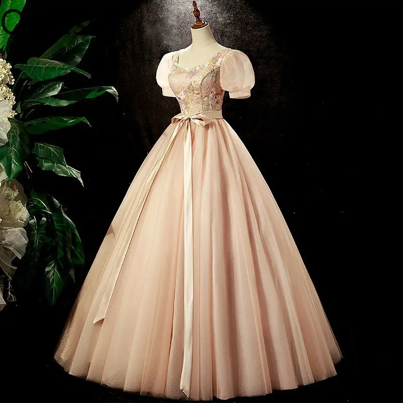 

Ofallsis Square Neck Puff Sleeve Evening Dress 2024 New Puff Sleeves Vocal Art Exam Singing Solo Performance Fluffy Fairy Dress