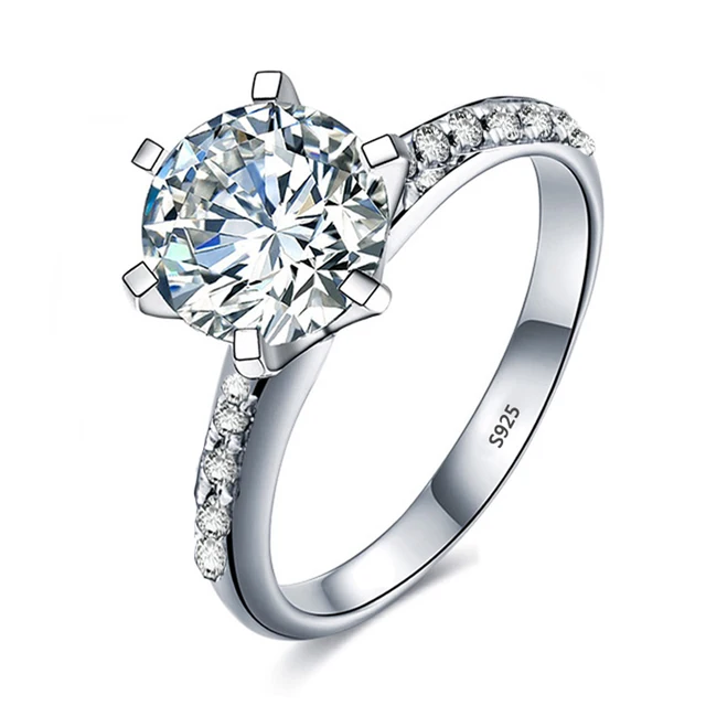 With Certificate Original 18K White Gold Color Ring Luxury 2.0ct Lab Diamond Wedding Bands Bride Women anillos de plata ley 925 R427