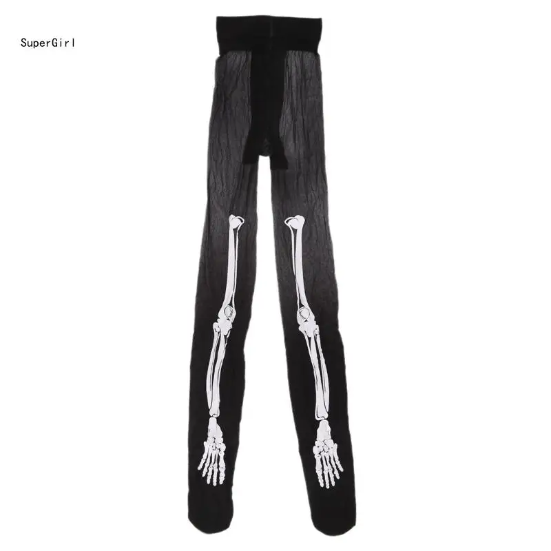 Collant per calze con ossa del teschio Halloween Collant elasticizzato per donne e ragazze J78E