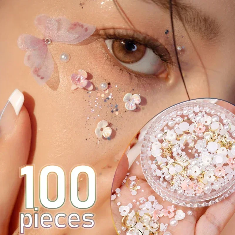 

Butterfly Flower Face Makeup Decorative Patch Eye Facil Diamond Pearl Adhesive Rhinestone Glitter Sequin DIY Nail Art Decoration