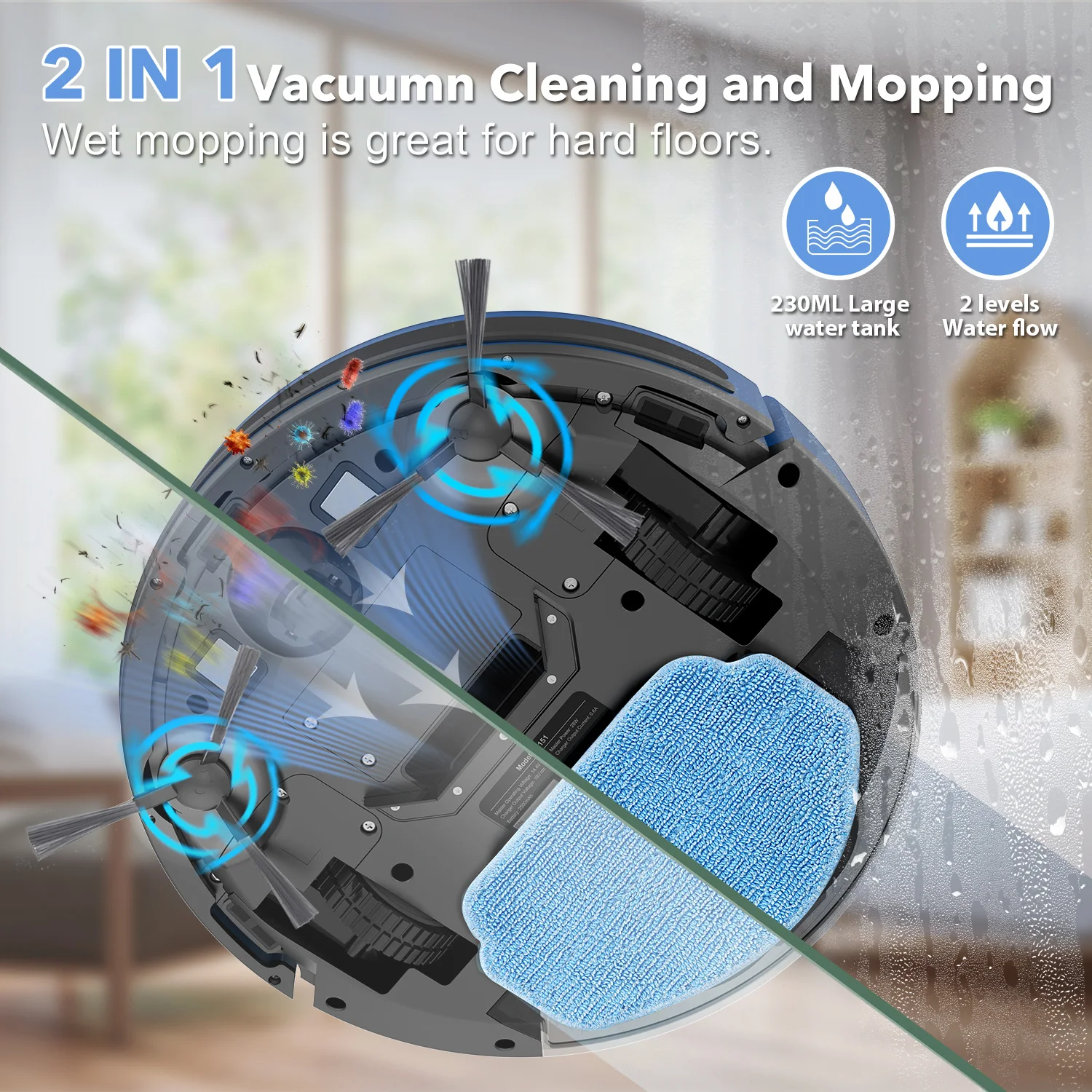 GOOVI Robot Vacuum Cleaner 6000Pa Power Auto Charging App Control Water Tank Wet Mopping Robot Vacuum Cleaner Electric Sweeper 6
