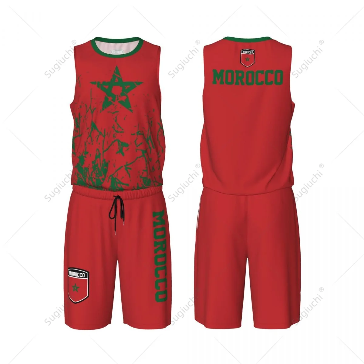 

Team-up Morocco Flag Grain Men Basketball Jersey Set Shirt & Pants Sleeveless Custom Name Nunber Exclusive