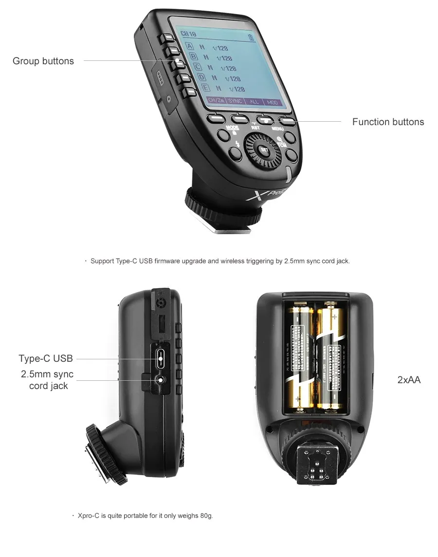 Godox XPro-C Flash Trigger Transmitter with E-TTL II 2.4G Wireless X System HSS