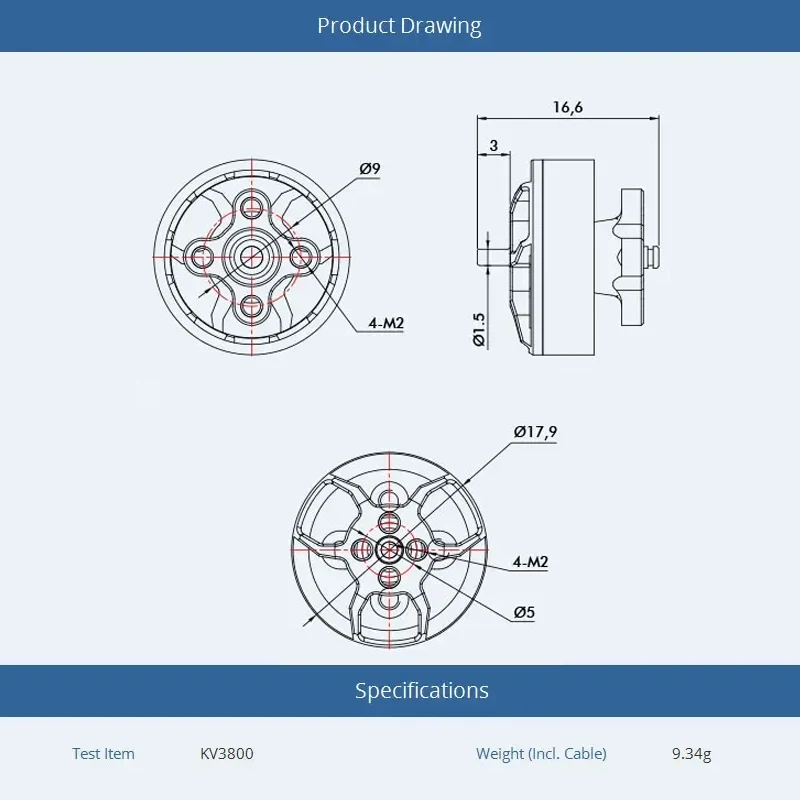 Ongekoppelde motor 2900KV/3800KV/4600KV voor FPV race drone