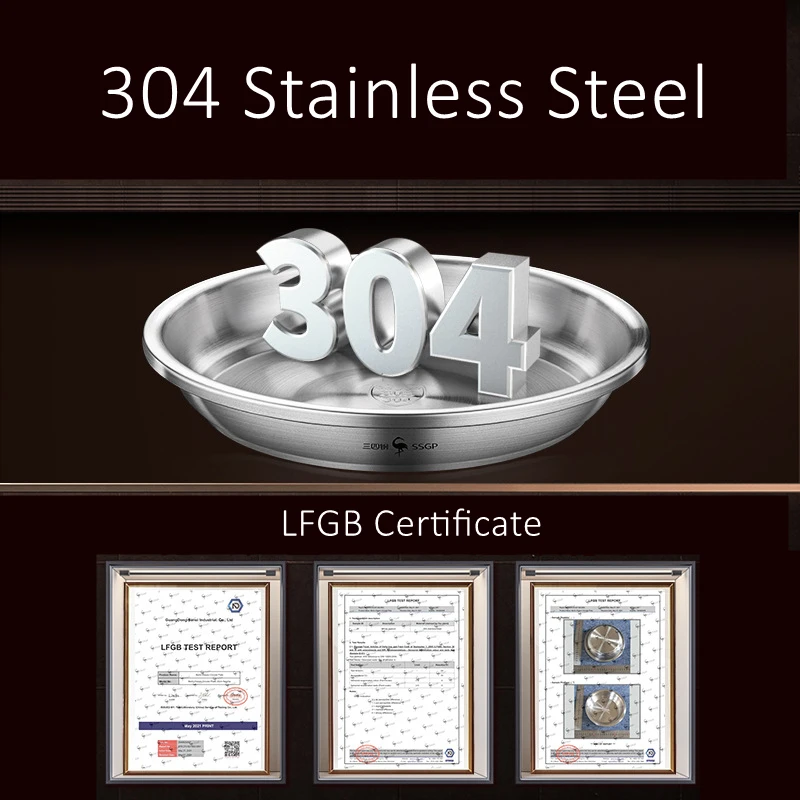 6 Pieces of LFGB Certificated 304 Stainless Steel Plate Set 18cm-28cm Luxury Fall Resistant Course Dish for Family Dining Room