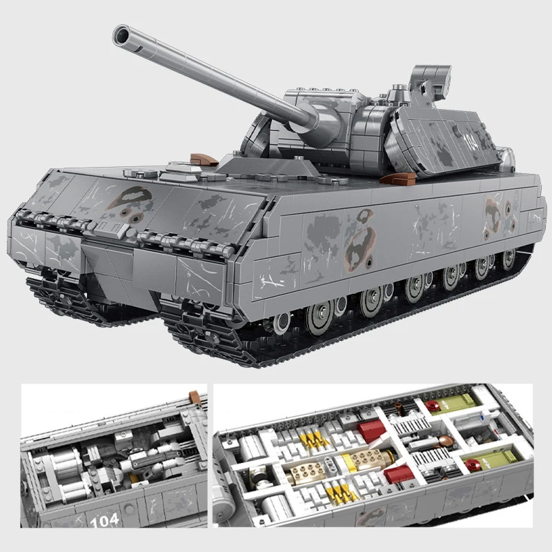 

World War Germany Tank Panzer VIII Maus Vehicle Military Model Building Block WW2 Army Forces Figures Brick Toys For Boys Gifts