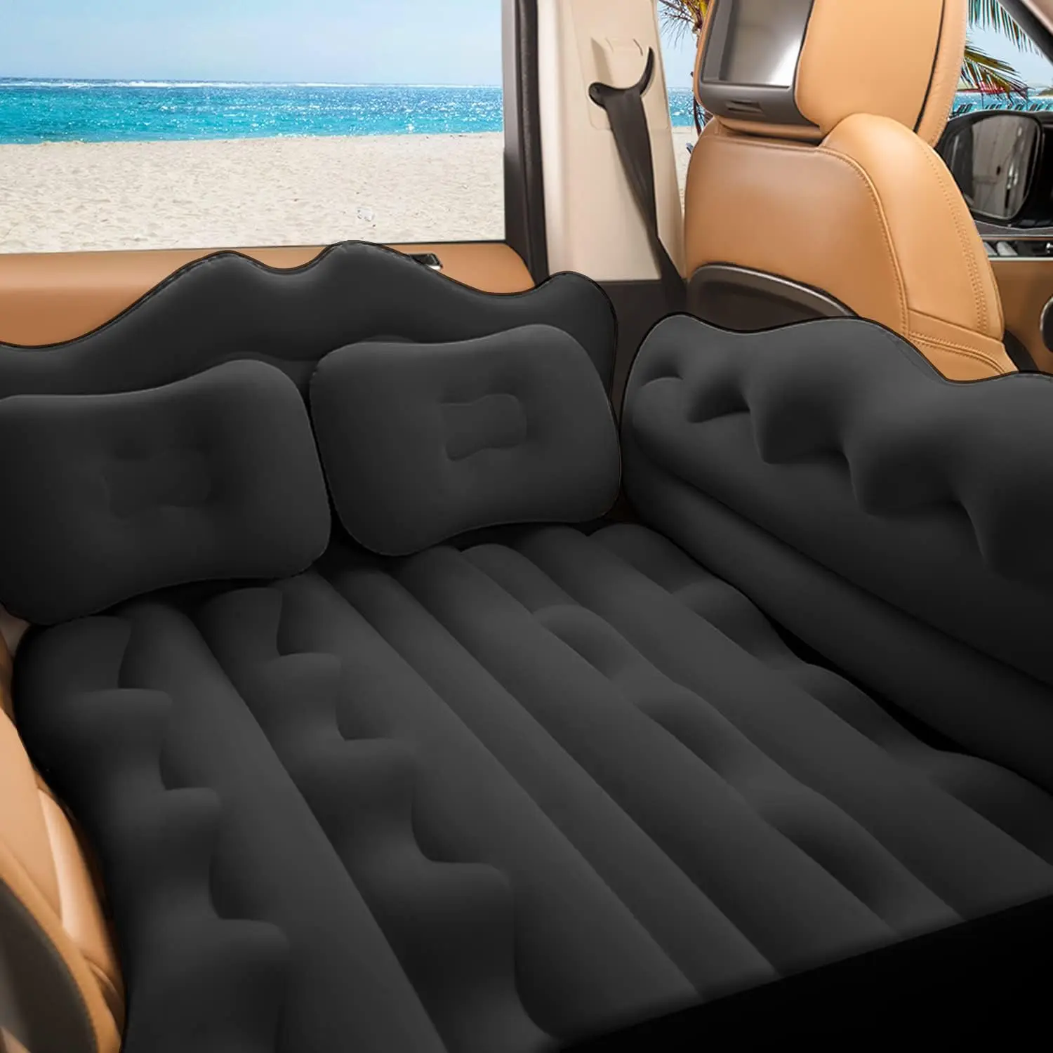 Inflatable Air Mattress Flocking Portable Foldable Thickened Backseat Air Mattress for SUV Car Outdoor with Pump