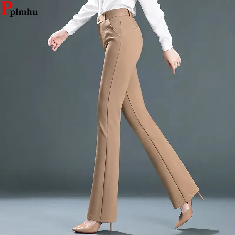 

High Waist Office Flare Pants Slim Casual Trousers Strecth OL Boot Cut Pantalones New Women Spodnie Korea Formal Skinny Broek