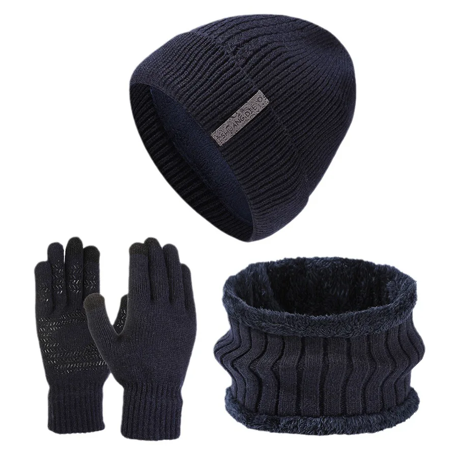 

Men's Beanie Scarf Sets Winter Hat Scarf Gloves Knitted Keep Warm Solid Color Clothes Accessories Thick Soft Set Riding Outdoor