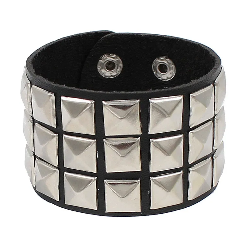 PU leather bracelet 3 row cuspidal spikes rivet chains for women men friends jewelry