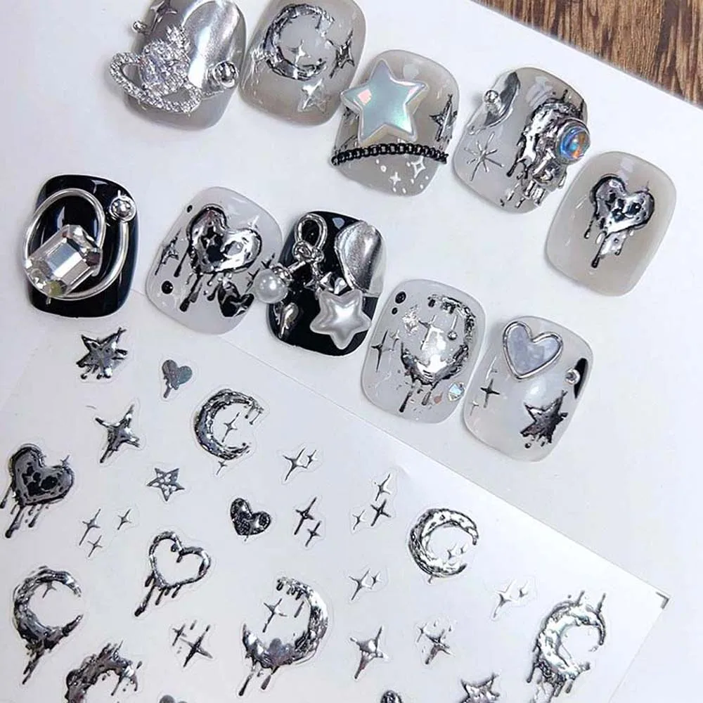 

Star Moon Love 3D Embossed Nail Stickers Bronze Nail Stickers Silver Liquid Adhesive Design Decoration DIY Nail Art