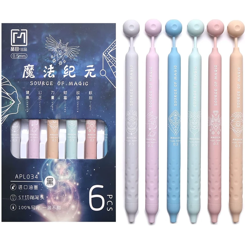 

Cute Kawaii Gel Ink Pens 6Pcs 0.5mm Aesthetic Black Retractable Quick Dry Pens Pastel School Office Supplies for Journaling Note