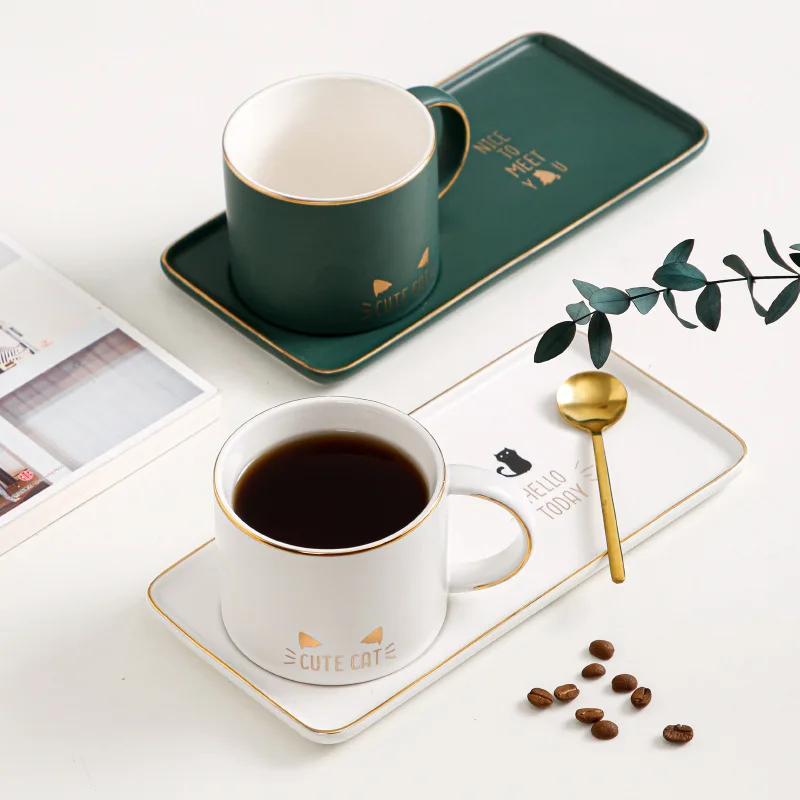 

Luxury Coffee Cup and Saucer Set with Gold Handle Coffee Mug Ceramic Cappuccino Afternoon Tea Cup 330ml Crown Dessert Plate
