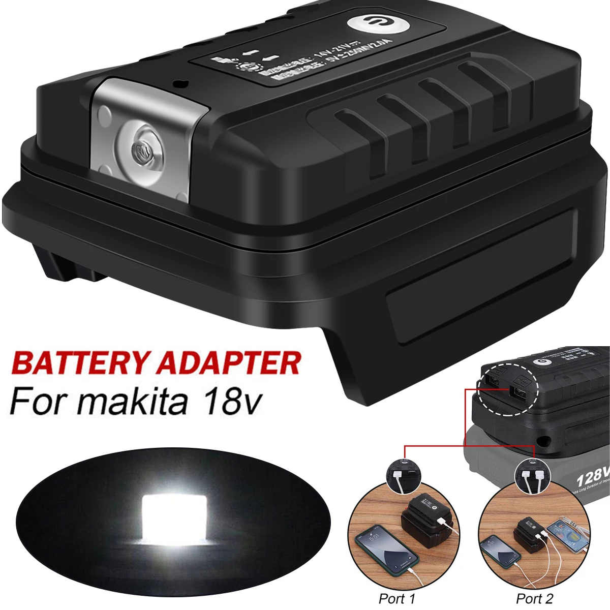 

USB Adapter USB Power Charger USB Mobile Phone Charger Professional Stable LED Lamp Flashlight Adapter 18V Li-ion Battery
