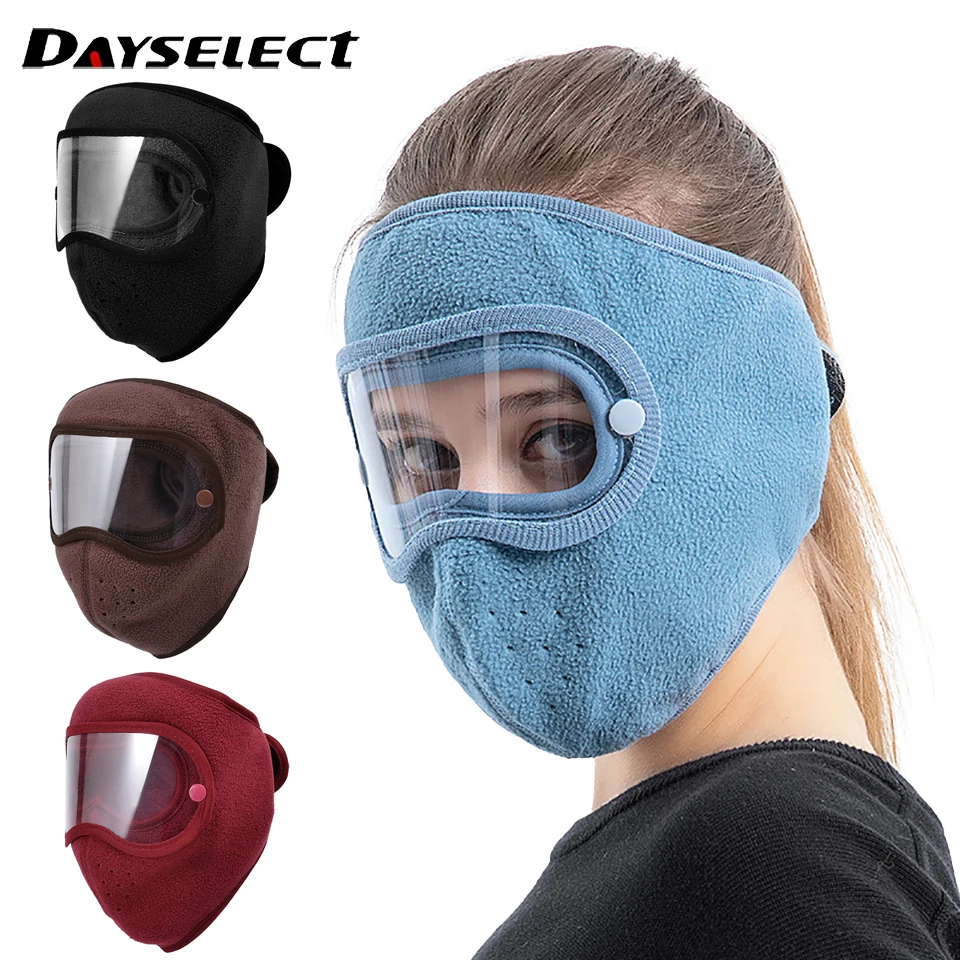 Winter Fleece Face Shield Cap With Goggles Anti-fog Windproof Warm