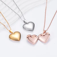Love Heart Photo Locket Charm Pendant Necklace Stainless Steel Blank Memory DIY Openable Jewelry For Men Women Gifts 2